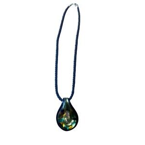 Murano Glass 12" Teardrop Decorative Pendant Necklace Braided Rope Statement